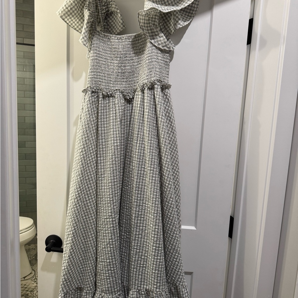 Rylee + Cru Girls Gray Gingham Ruffle Dress